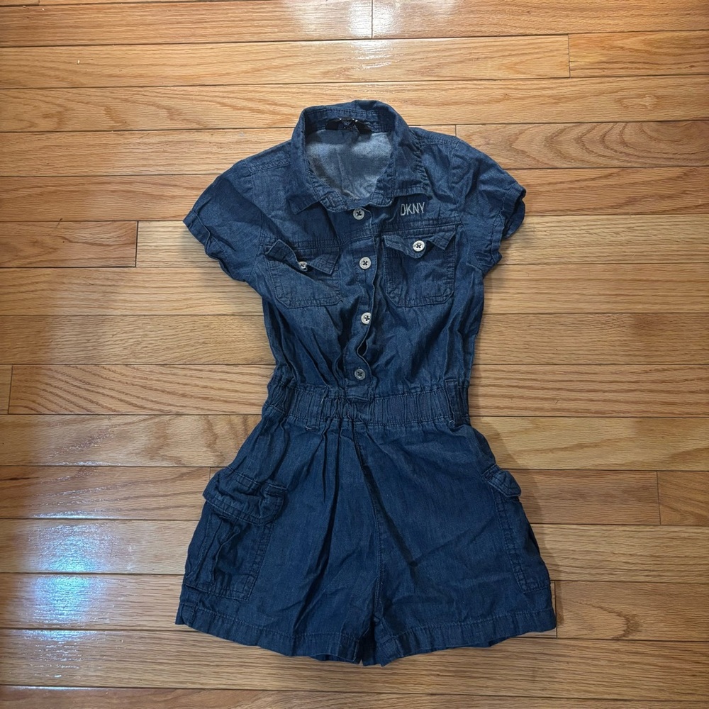 DKNY Darkwash Girls 100% Cotton Romper - Size 6